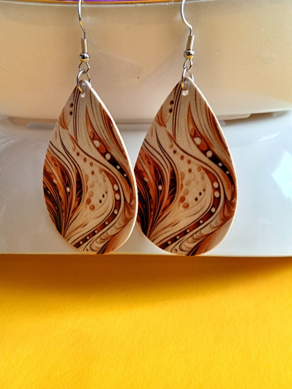 Teardrop Earrings in Cream and Brown